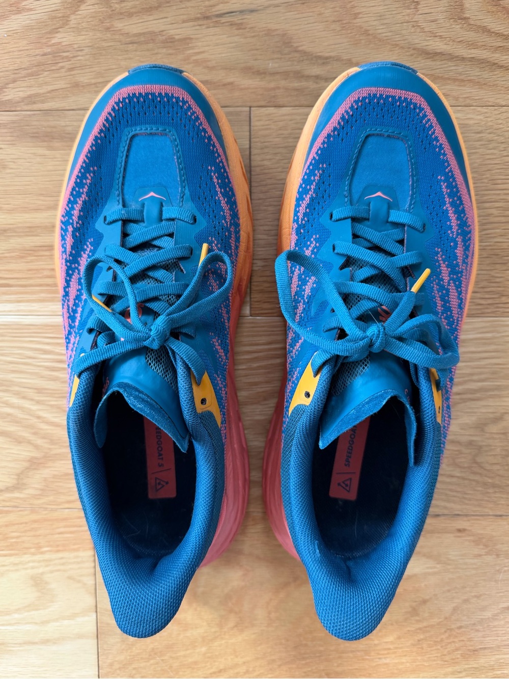 WIDE Hoka Speedgoat 5 Women’s Running Shoes Sneakers Size 8 Wide 8W Blue Orange - Picture 3 of 6
